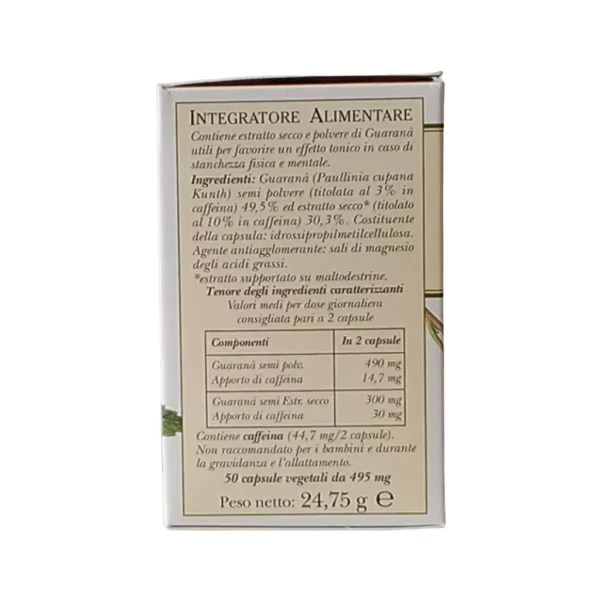 Retro della confezione di Guaranà ERBAMEA capsule vegetalio